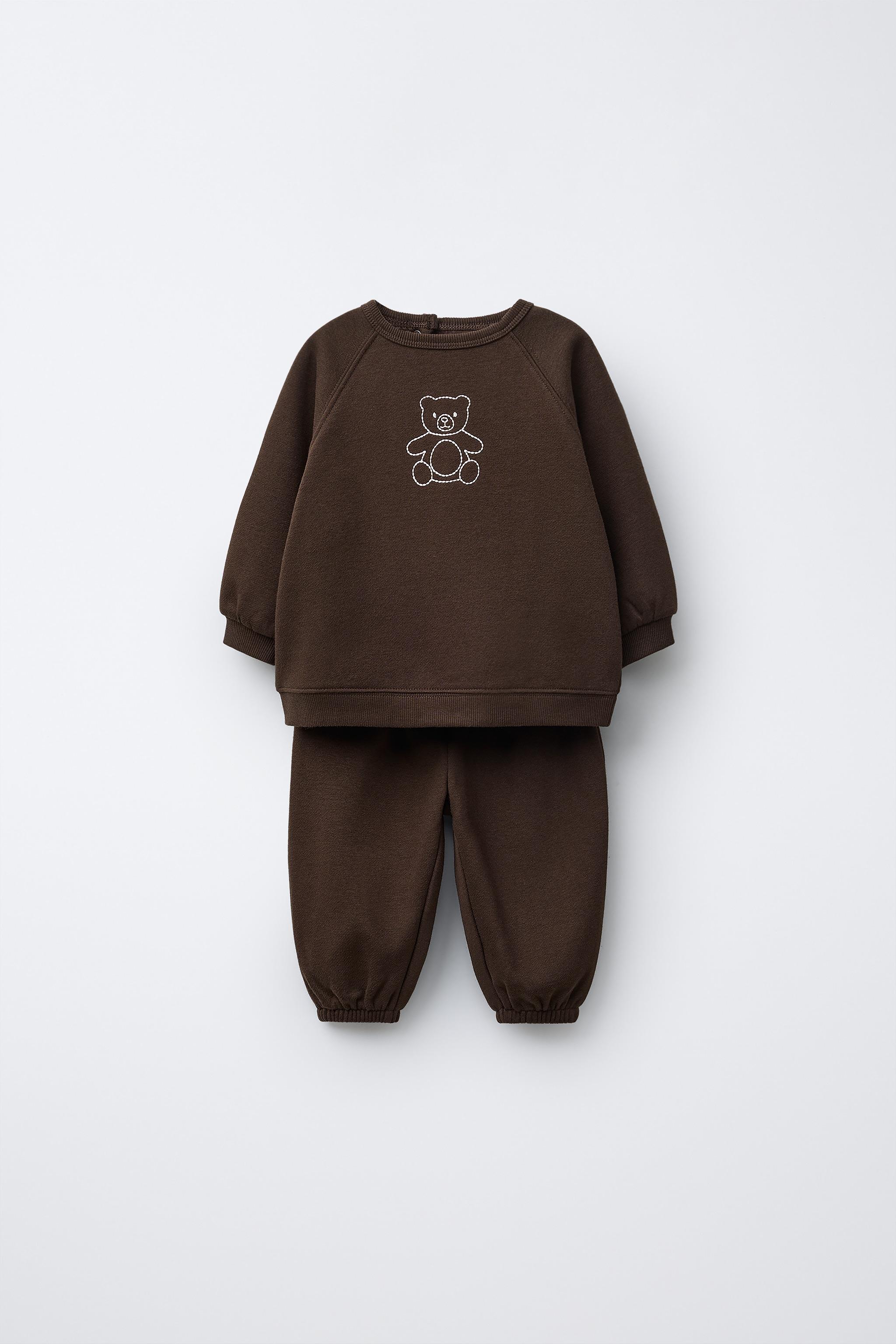 EMBROIDERED BEAR SWEATSHIRT AND JOGGER PANTS SET